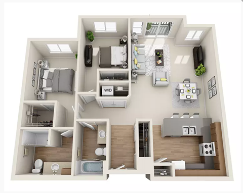 Floor plan for 2 beds, 2 baths, 1194 sqft